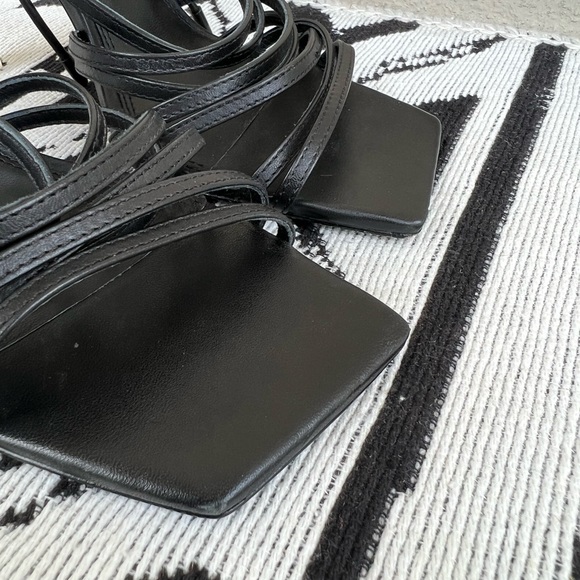 Black Suede Studio Black lace up square toe Strappy Sandal heels Size 37.5 (7.5) - Picture 4 of 9